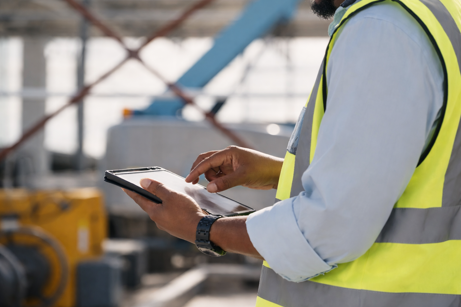 Field engineer using a tablet on site